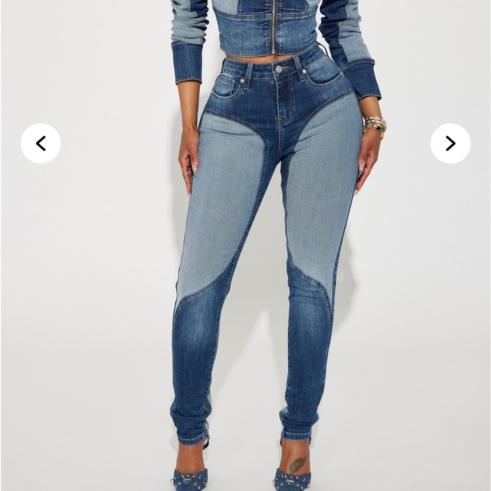 Fashion Nova Blue High Rise Jeans with Two-Tone Design